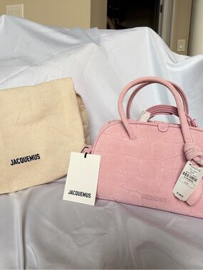 Jacquemus Pink Croc-Embossed Mini Top-Handle Bag